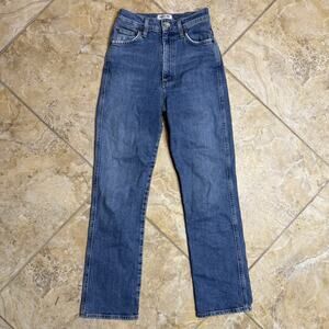Agolde High Rise Straight Leg Jeans Women’s 23 Medium Wash Raw Hem
